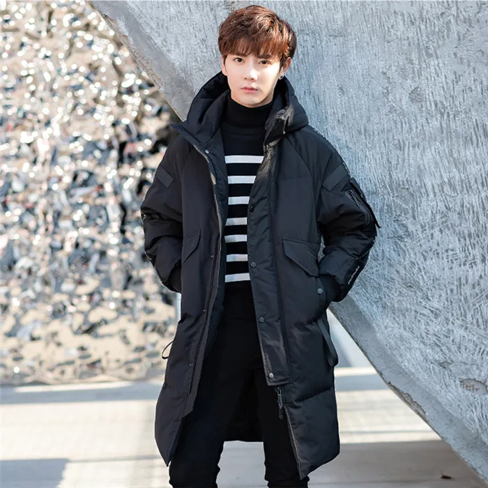 Мужская зимняя длинная куртка-пуховик с капюшоном, парка большого размера, пуховик, модная Высококачественная верхняя одежда для мужчин JIA461 - Цвет: Черный