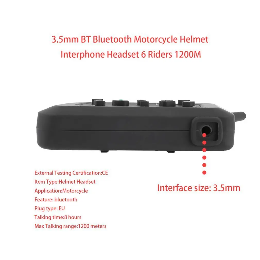 3,5 мм BT Bluetooth для внутренней связи в мотоциклетном шлеме, гарнитура, наушники для 6 гонщиков 1200 м