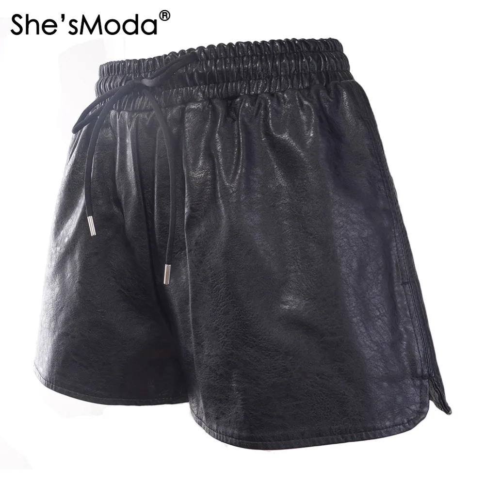 She'sModa, матовые, золотые, из искусственной кожи, женские прямые шорты с карманом
