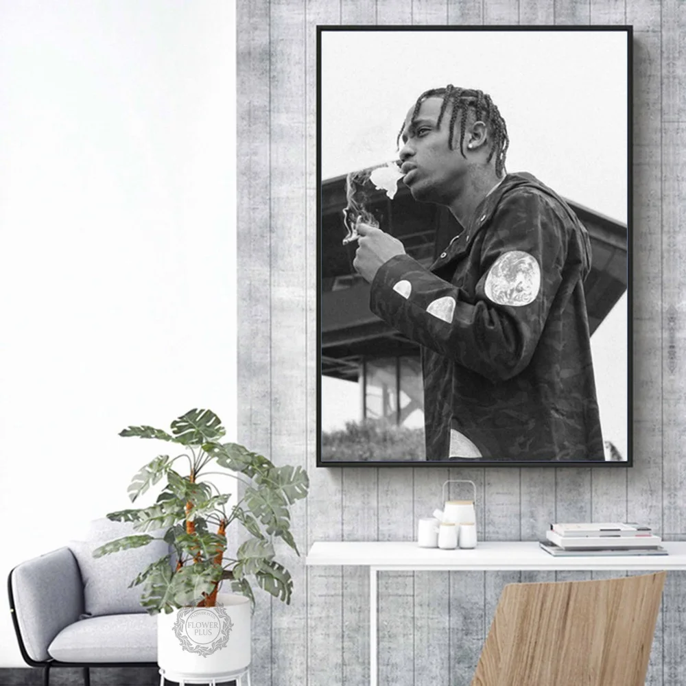 С изображением Трэвиса Скотта музыка звезда рэп хип хоп раппер модная модель художественная живопись Шелковый Холст плакат настенный домашний декор
