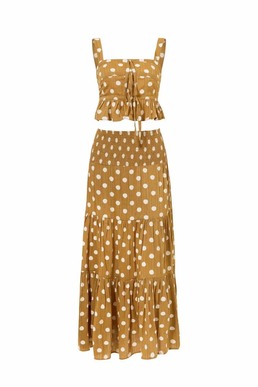 

2019 Western Style Spring And Summer Women's Dress New Style Dotted Print Knot Tops Mid-length Elastic Waist Skirt
