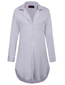 

Women's Comfortable Long Sleeve Lapel Collar Pajama Sleep Shirt Dress Full Opening Button-placket Comfortable Modal Fabric