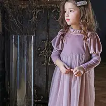 Бархатное платье принцессы в Корейском стиле для девочек весенние модные платья для девочек 3-8 лет