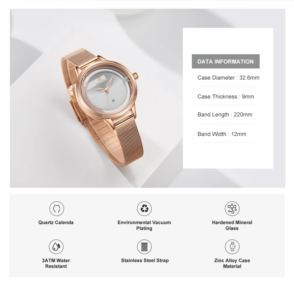 NAVIFORCE, женские часы, роскошный браслет из нержавеющей стали, наручные часы, модные кварцевые часы для девушек, часы с датой, Relogio Feminino