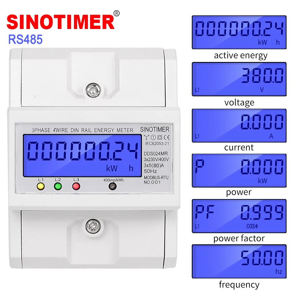 Многофункциональный 3 фазный 4 проводной электронный ваттметр RS485 Modbus измеритель