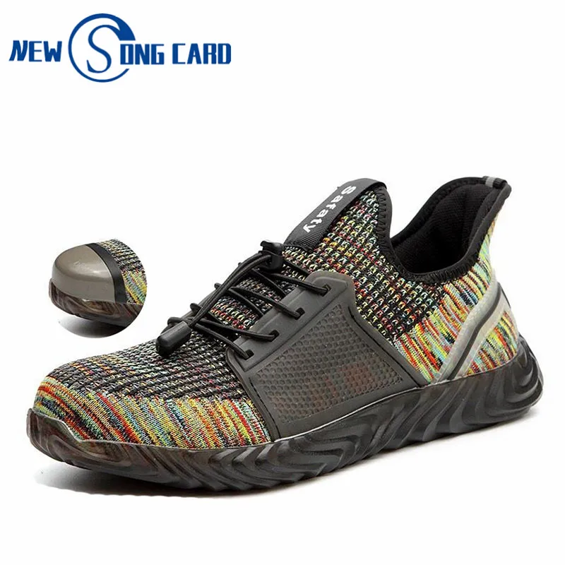 

new work safety boots shoes male shoeKe construction steel toe caps anti-mite outdoor mesh sports shoes casual walking Sneakers