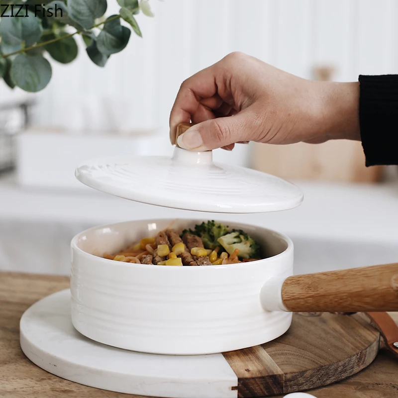Белая Чаша Ramen в японском стиле с длинной ручкой, керамическая фруктовая Салатница, большая суповая миска, столовая посуда для ресторана
