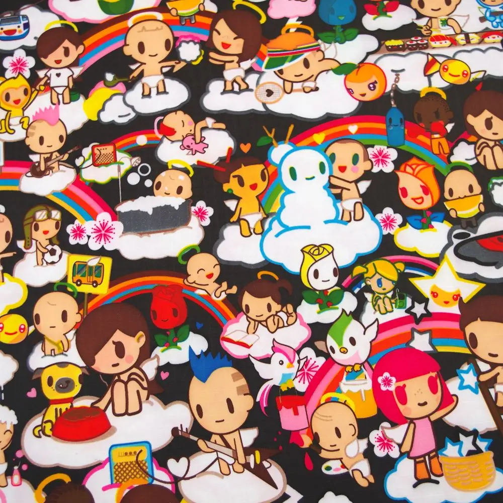 

1 yard Polyester/PVC coated Waterproof Fabric for bag, handmaking, baby, snowman and flora on black (width=140cm)