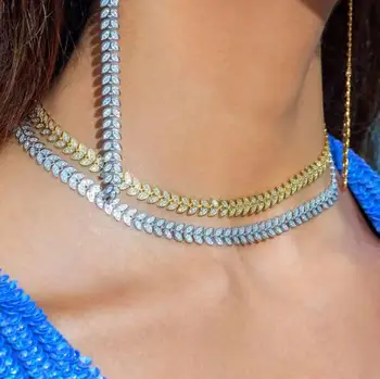 

925 Sterling silver Elegant Olive branch Leaves necklace Punk Hip hop Tennis Chain pendant Adjustable Necklace wedding jewelry