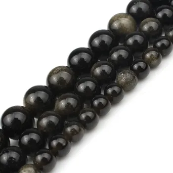 

Natural Stone Beads Gold Obsidian Round Loose Gem Beads For Jewelry Making 6 8 10 12mm Diy Bracelet Necklace 15 inch Wholesale