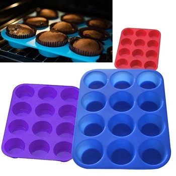 

Baking Mold Silicone Mold Chocolate Cake Baking Utensils Round Candy Pudding Jelly Cake Decoration Thickening 12 Grid Mold DIY