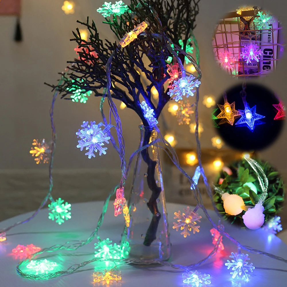 

6M 40LED Snowflake Ball Star Battery String Lights Christmas Garland Fairy Curtian light for Xmas tree New Year Party Decoration