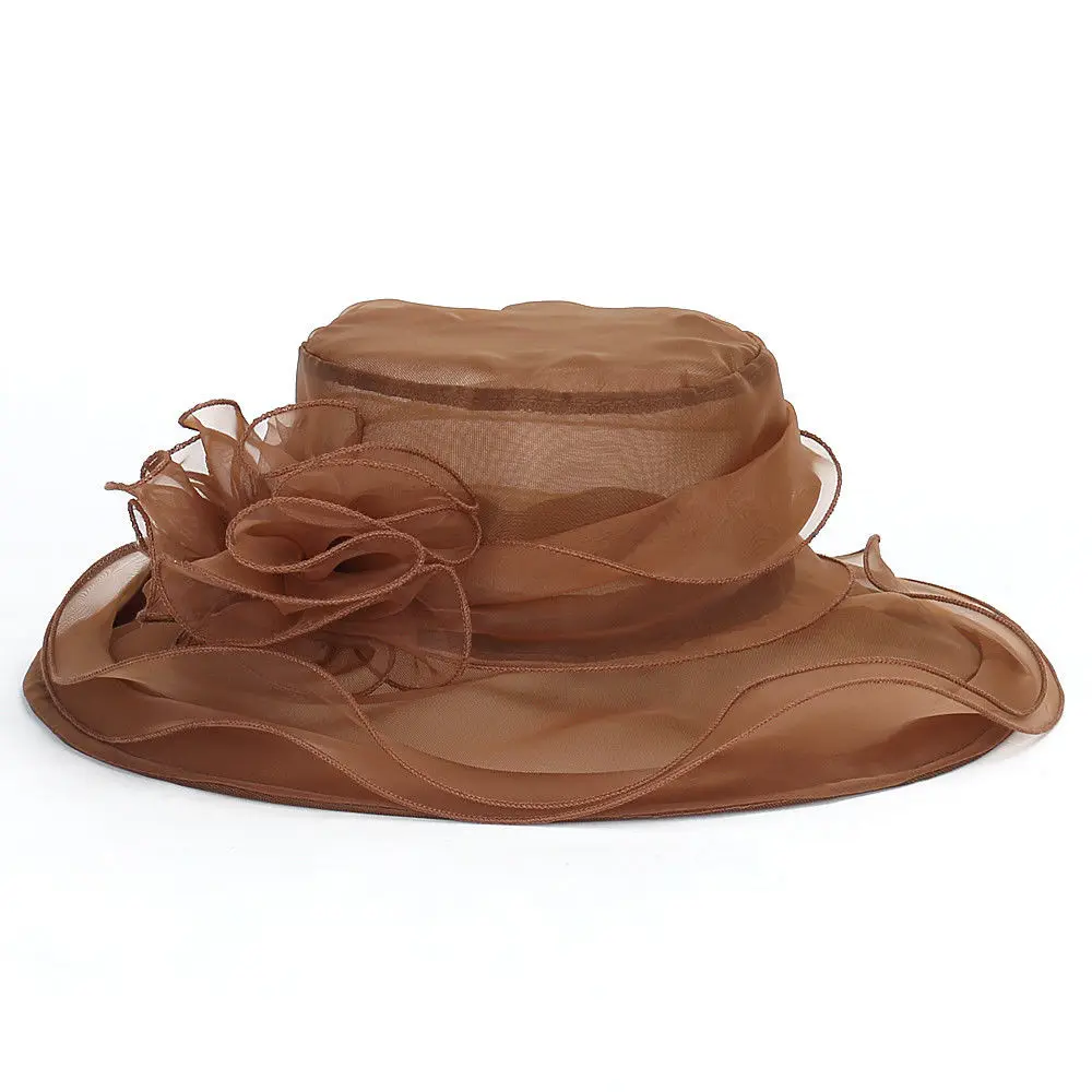 Women Sun Hat Elegant Flower Mesh Sunscreen Kentucky Derby Church Organza Purple