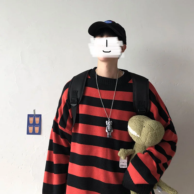 Черный ARCSINX мужской свитер размера d, 3XL, Модный Harajuku Полосатый пуловер для мужчин, повседневный мужской свитер размера плюс, Мужской пуловер с длинным рукавом - Цвет: Черный
