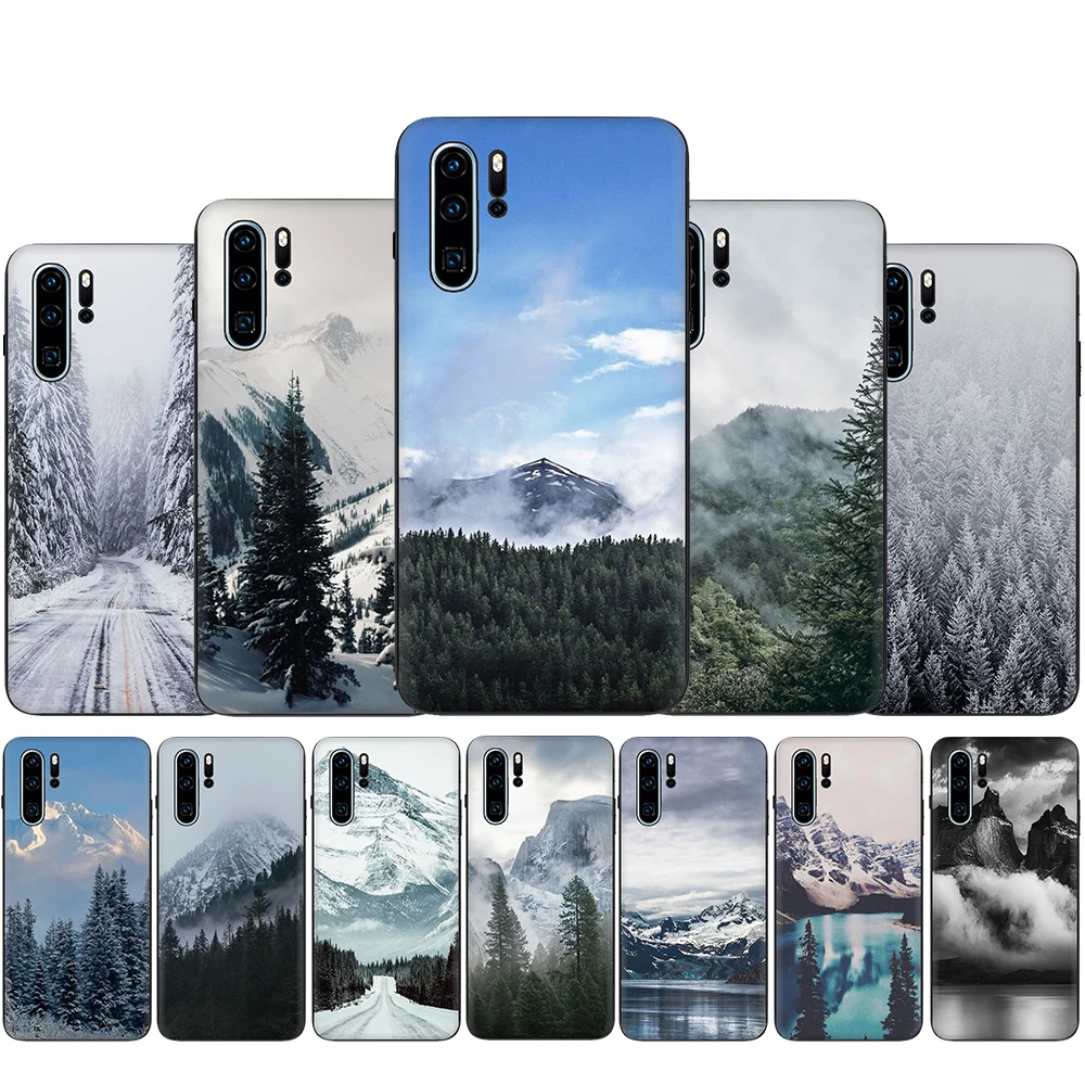 Мягкий силиконовый чехол для телефона с изображением гор пик леса снега Huawei P8 P9
