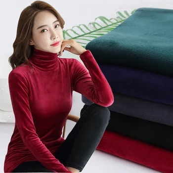 

Pleuche Women Autumn Winter Plus Velvet Turtlenck Basic T Shirt Women Long Sleeve Tops 2019 Tee Shirt Women Korean Style T-Shirt