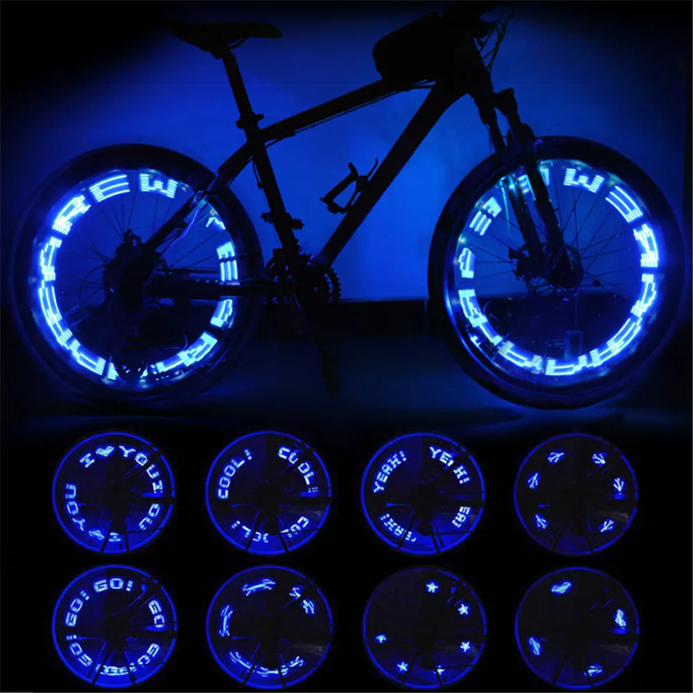 Luz de válvula de bicicleta con letras de doble sentido, 8 modos, conducción nocturna, MTB, motocicleta, coche, boquilla de neumático, tapas de válvula, lámpara con batería