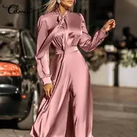 Celmia abito da donna elegante fiocco in raso manica lunga Casual pendolare Maxi abiti 2022 nuove pieghe di moda Kleid Lady abiti lunghi