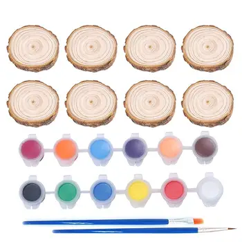 

14Pcs DIY Round Original Wood Slices Natural Wood Chips with Bark Diy Craft Decorations with Pigment