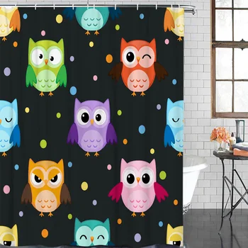 

Bathroom Curtain Cartoon Animal Colorful Owls Waterproof Fabric Shower Curtain Home Decoration Bathroom Shower Curtain