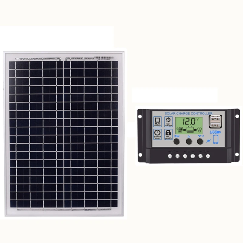 Черные 18V20W солнечные панели+ 60A 12 V/24 V Солнечный контроллер с интерфейсом Usb(60A