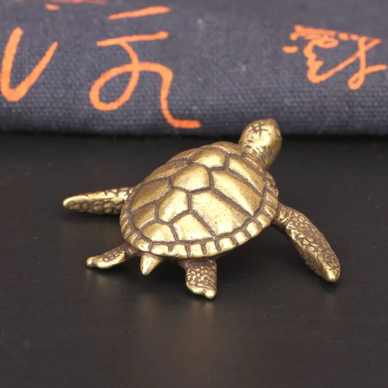 Solid Brass Turtle Small Decorations for Living Room Vintage Copper Sea Animal Miniature Figurines Desk Ornament Decors Bronze