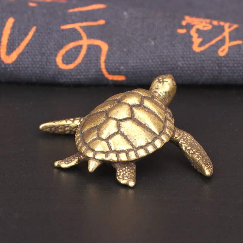 Solid Brass Turtle Small Decorations for Living Room Vintage Copper Sea Animal Miniature Figurines Desk Ornament Decors Bronze miniature figurines turtle ornament