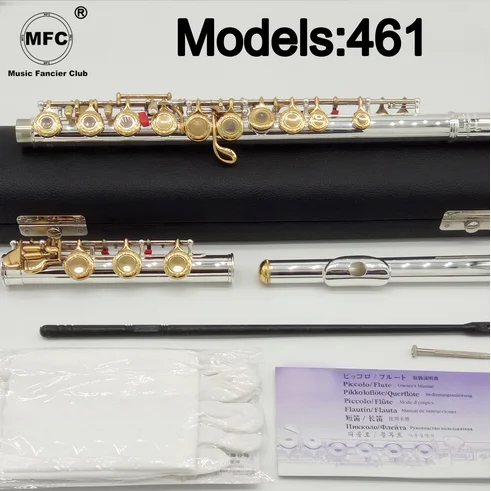 

Music Fancier Club Flute 461 Engraving Hand Carved Keys Gold Plating Flutes B Leg Open Holes 17 Gold Keys