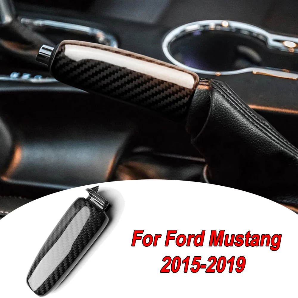 

1pc Car Handbrake Grips Cover Carbon Fiber black high quality auto interior Handbrake Grips Cover For Ford Mustang 2015-2019
