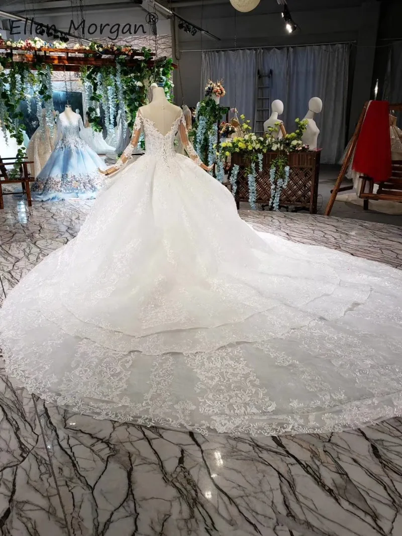 Элегантное кружевное бальное платье, свадебные платья, Vestidos De Novia, длинные рукава, вырез лодочкой, аппликация, шлейф, свадебные платья