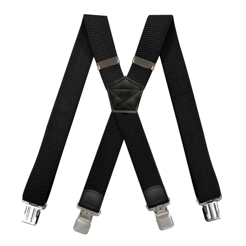 

Mens Heavy Duty Big and Tall Suspenders 3.8cm Wide X Back with 4 Strong Clips Adjustable Elastic Work Trouser Braces-Black Brown