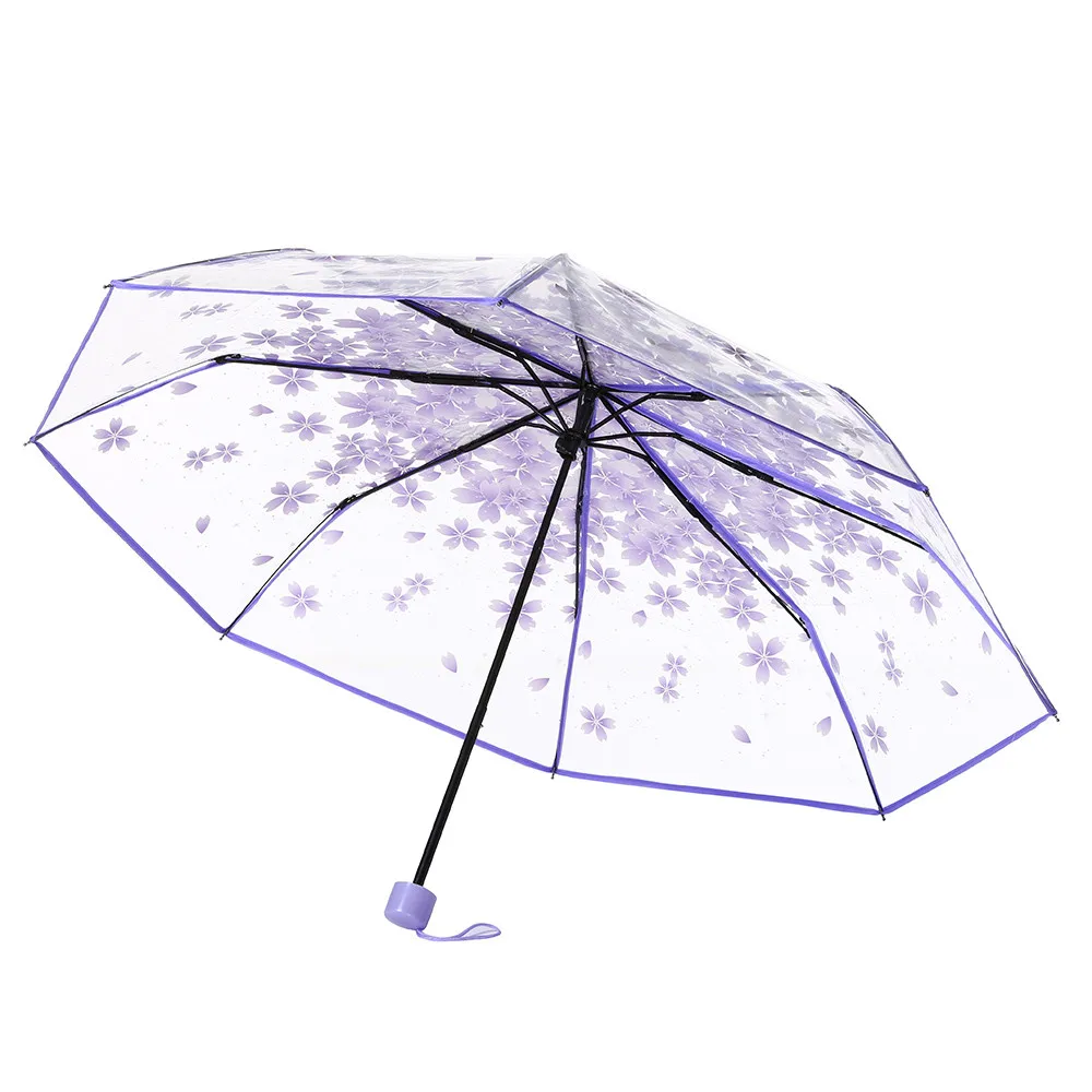 Вишневый цветок, прозрачный зонтик, анти-УФ, 3 сложения, прозрачный зонтик от солнца и дождя, складной зонтик, Mujer, женский зонтик Сакура для девочек
