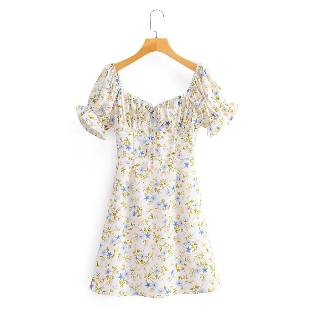 2020 French Elegant Women vintage puff sleeve printing mini Dress female square collar ruffles vestido Chic party Dresses DS3795 2020 French Elegant Women vintage puff sleeve printing mini Dress female square collar ruffles vestido Chic party Dresses DS3795