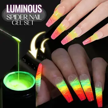 

3 PCS Luminous Spider Nail Gel Polish Set Fluorescent Effect Nail Art Nail Brushing Glue
