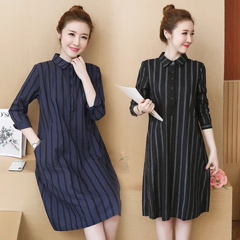 

COIGARSAM 5XL Plus Size Fashion Striped Shirt Womens tops Spring Cotton Linen Loose Women shirts Blue Black 6921