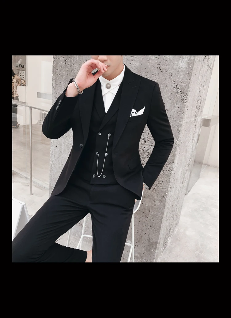Модный Удобный и качественный деловой приталенный Повседневный однотонный вечерний костюм джентльмена в английском стиле Комплект из трех предметов