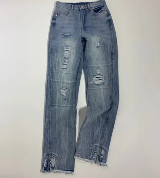 

Fashion Woman Ripped Denim Jeans Frayed Hem with slits 2020 ROCK JEANS Trousers