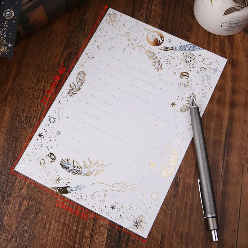 8 hojas de alta gama Vintage bronce pluma bendición carta papel Pad escritura Oficina escuela suministros