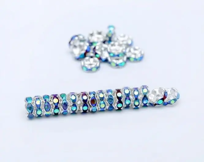 100 шт 6 мм цвет серебро бусинки Rondelle, Стразы ab crystal Бусины для самостоятельного изготовления ювелирных изделий бусины-разделители подвеска браслет Цепочки и Ожерелья Выводы - Цвет: Lake Blue AB