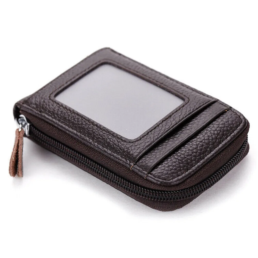 Men Leather Credit Card Wallet Holder Blocking Zipper Thin Pocket Multi-Card Position Small Card Package BS88