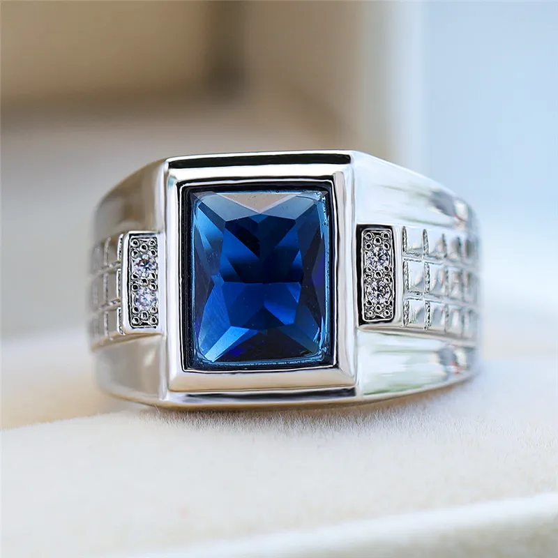 Для мужчин Для женщин синий цирконовый Камень Обручальное кольцо Мода 925 Серебряные вечерние брелок для ключей Классический обещание на помолвку кольца для пары