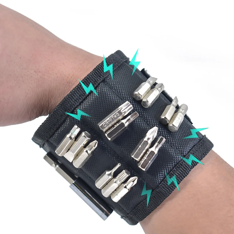 Bolsa de herramientas eléctricas magnéticas, cinturón de muñeca de carpintería de supersucción, tela Oxford, imán resistente al desgaste, asistente de herramientas, 3 secciones