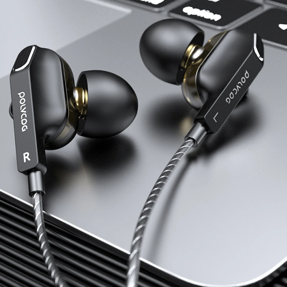 FDBRO D9 with Mic Double Dynamic In ear Wired Earphone Personality HIFI Subwoofer Earbuds Built in HD Gaming Headset