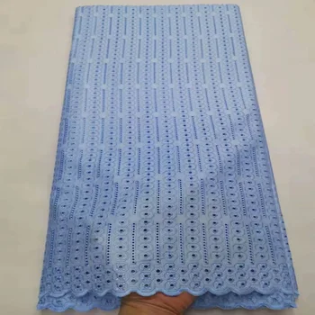 

12 option (5yards/pc) High quality soft and smooth African polish cotton lace fabric in sky blue for elegant party dress CL3252