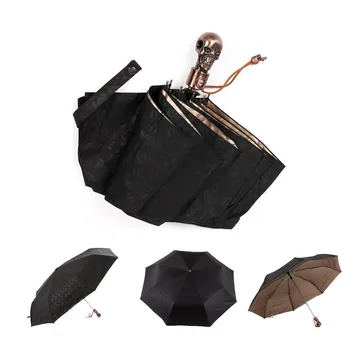 

Umbrella For Men Creative Style Metal Skull Head Automaticlly Male 3 Folding UV Sun Rain Windproof Umbrella Punk Style Rain Gear
