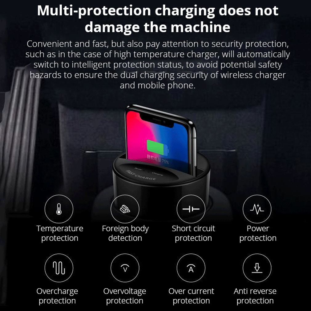 Автомобильное зарядное устройство для samsung iPhone X USB Быстрый QI беспроводной зарядный держатель черный