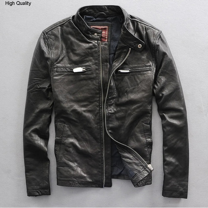 

Classic genuine leather jacket men super soft sheepskin short slim fit wind jacket black limited edition men's leather coat thin