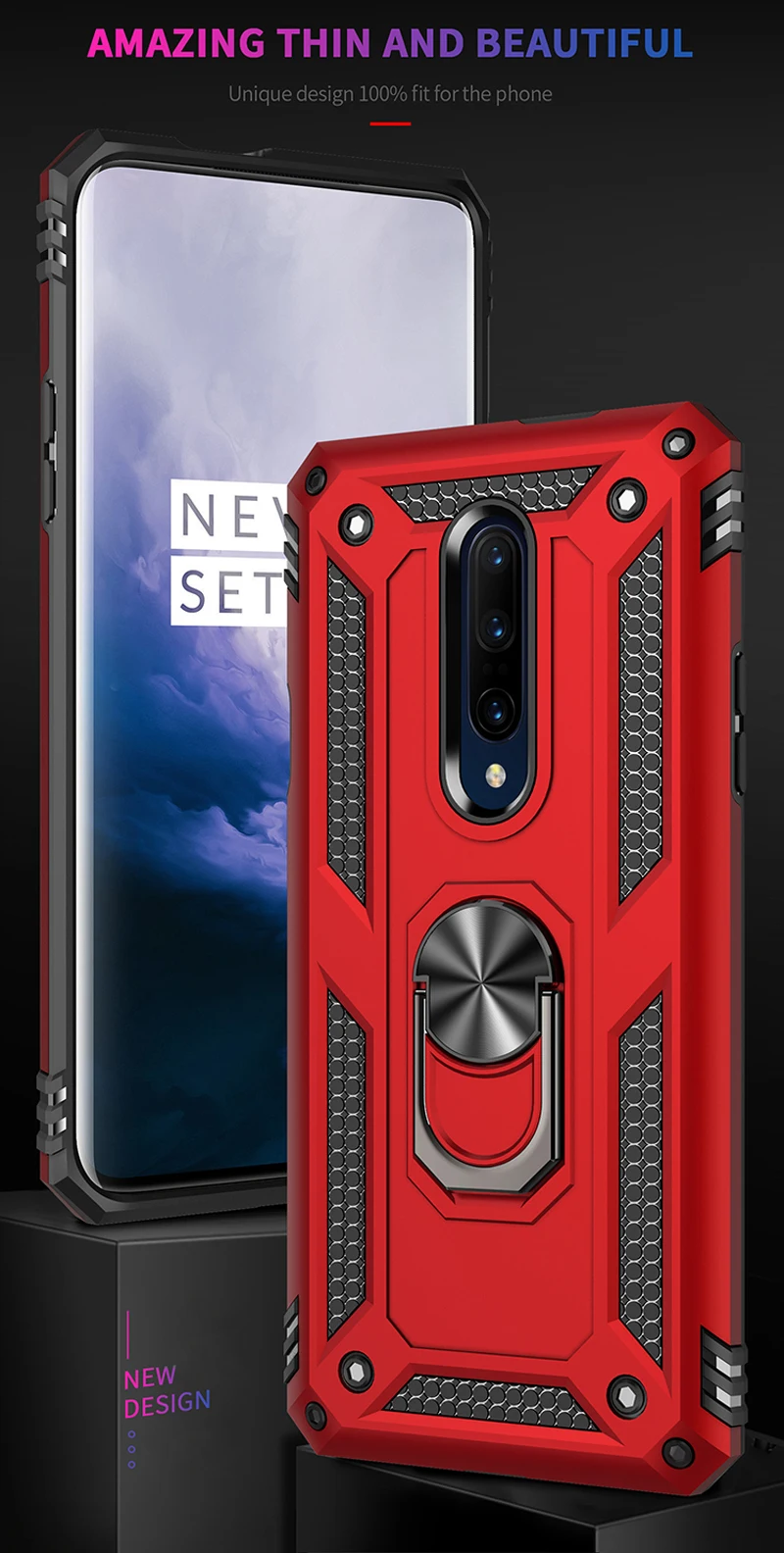 Роскошный армированный противоударный чехол для Oneplus 7 pro с металлическим кольцом-держателем и магнитной подставкой для One plus 7 pro Coque