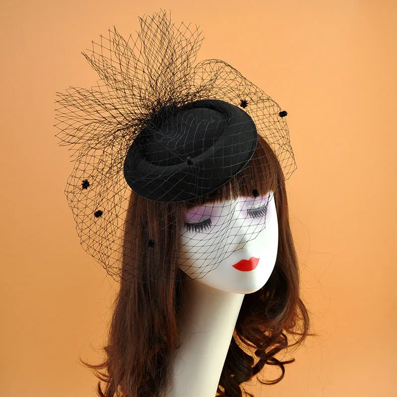 Женская шляпа, сетчатая лента, украшение коктейльное вечерние шляпы, черная шляпа с вуалью, топ, винтажный шерстяной головной убор, Женская кепка, коробка для таблеток, Очаровательная шляпа