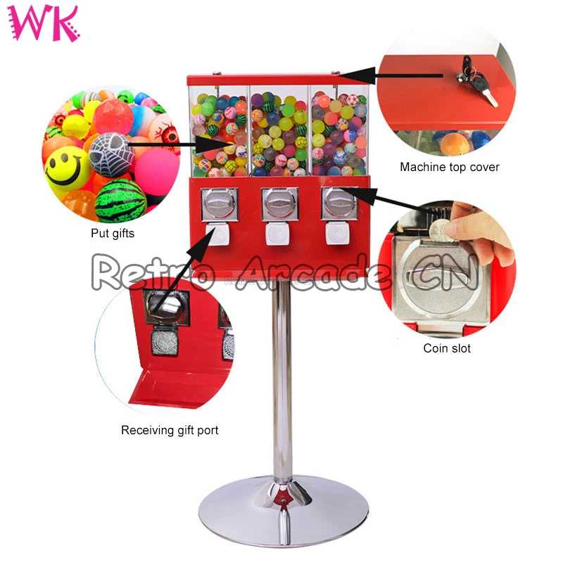 Distributore Automatico Di Caramelle Triple Gumball Machine Bubble Gum Dispenser Bank Capsule Gashapon Gaming Store Commercial